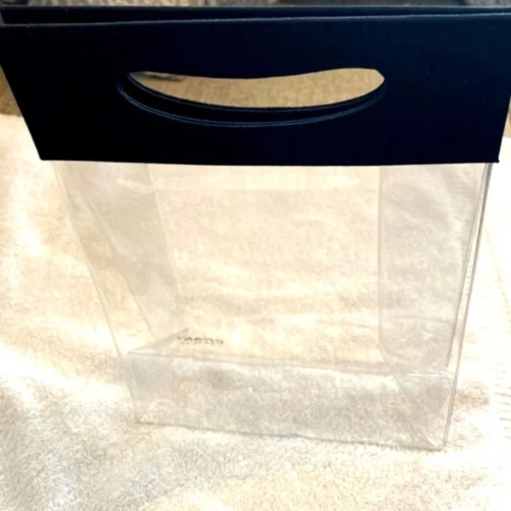 Chanel Clear Vinyl Tote Beaute Bag Black Top Handles Stadium See-through 10x7 In